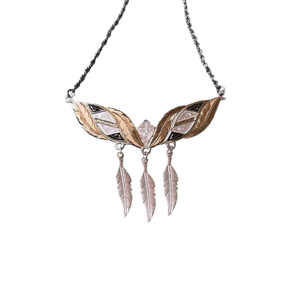 Montana Silversmiths Boundless Legacy Choker Necklace Silver Gold Dangle Feather - Picture 6 of 7